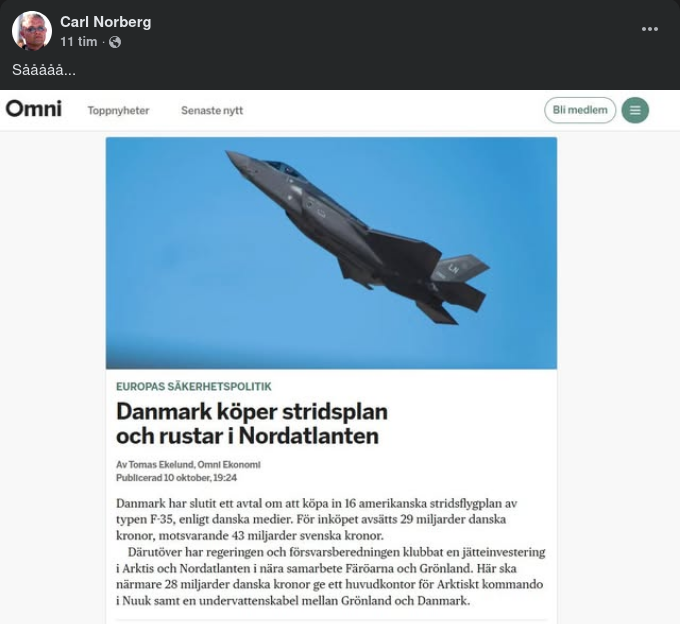 Danmark Avtalar Köp Av F-35