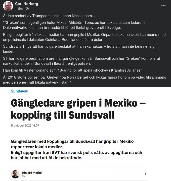 Sundsvallskopplad Gängledare Gripen I Mexico