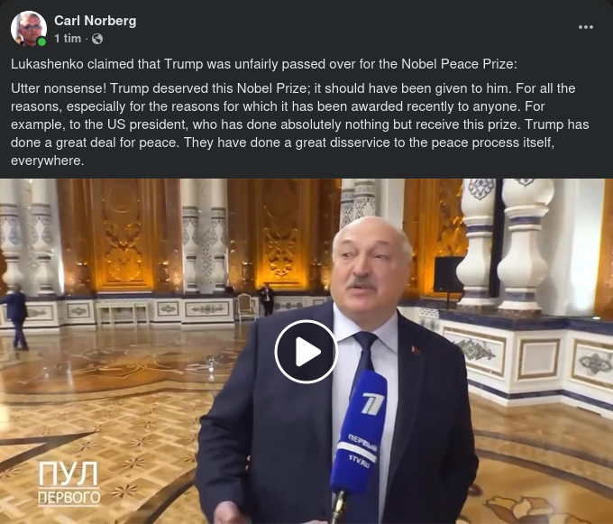 Lukashenko Om Fredspris & Ukraina