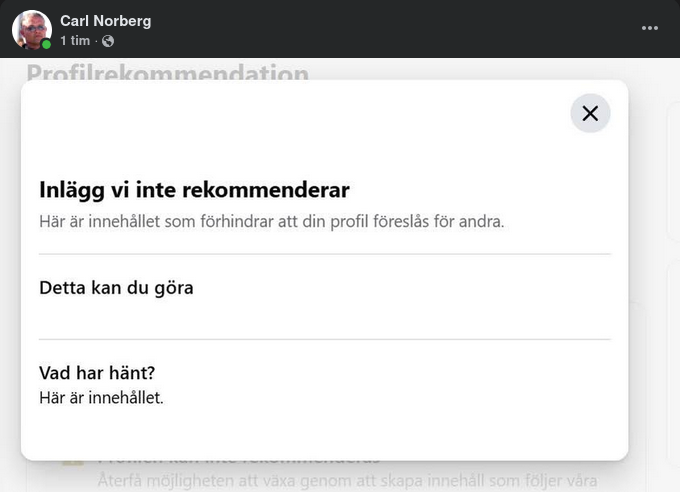 Rekommendationsförhindrande FB-Inlägg