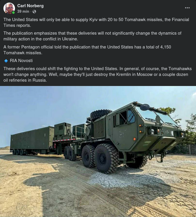 Endast 20 Till 50 Tomahawk Tillgängliga För Ukraina