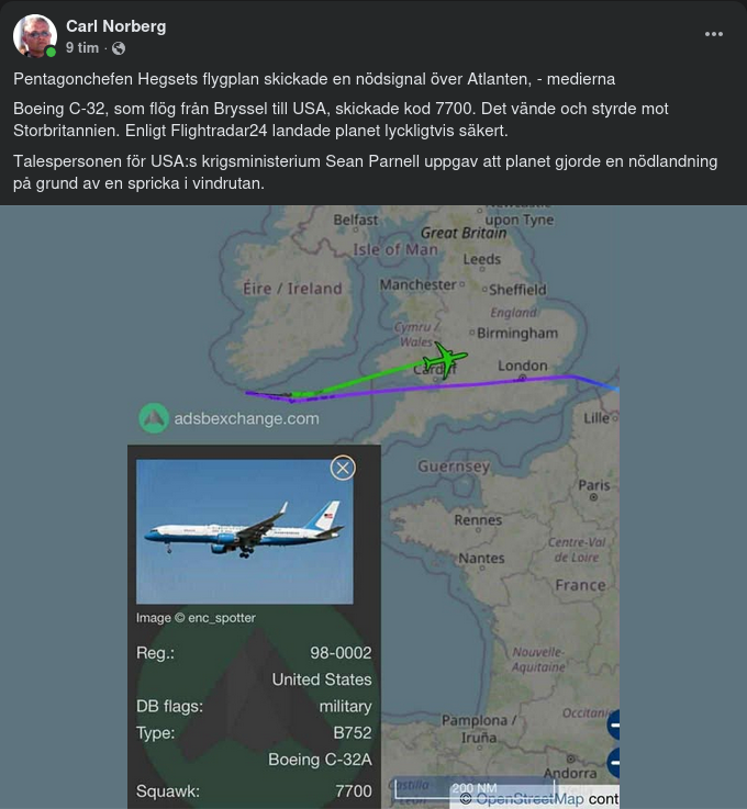 Nödlandande Pentagonchefsplan