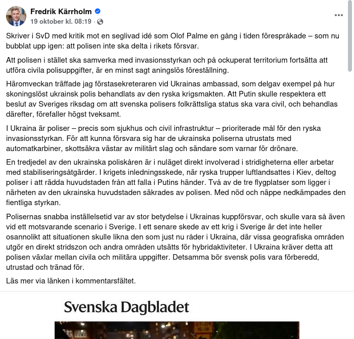 Om Polisen & Rikets Försvar I SvD