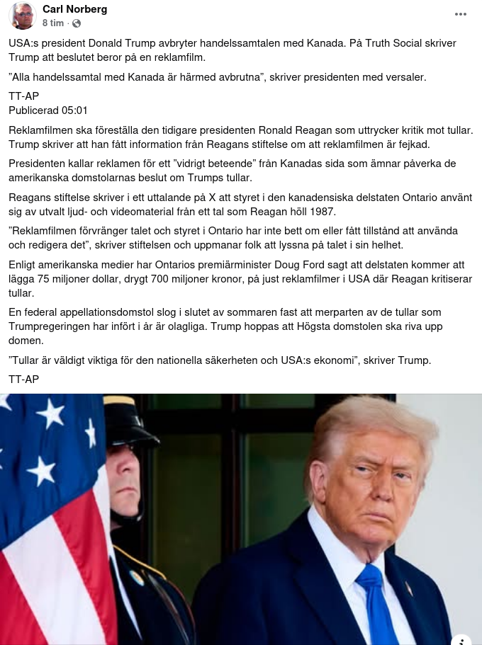 Trump Avbryter Handelssamtalen Med Kanada