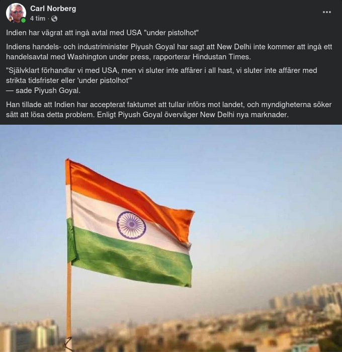 Indien Sluter Inga Avtal under Pistolhot