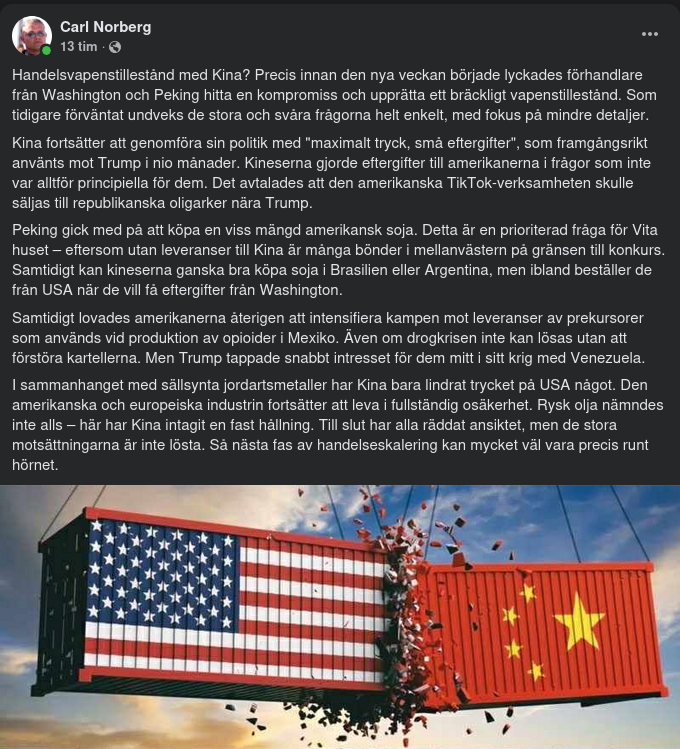 Handelsvapenstillestånd Mellan Kina & USA..