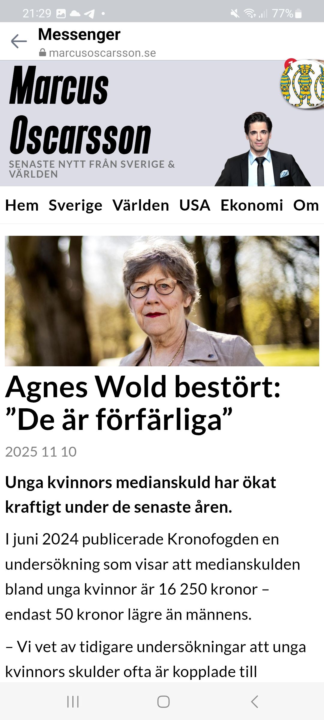 Wold Bestört Över Unga Kvinnors Medianskuldökning & Kronofogdens Inblandning