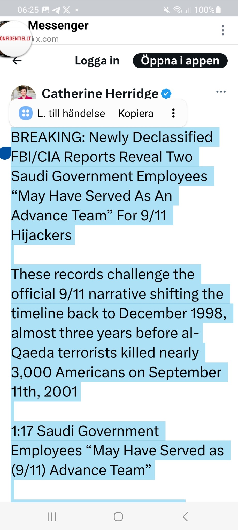 Herridge & Nyavklassificerade 9/11 Rapporter