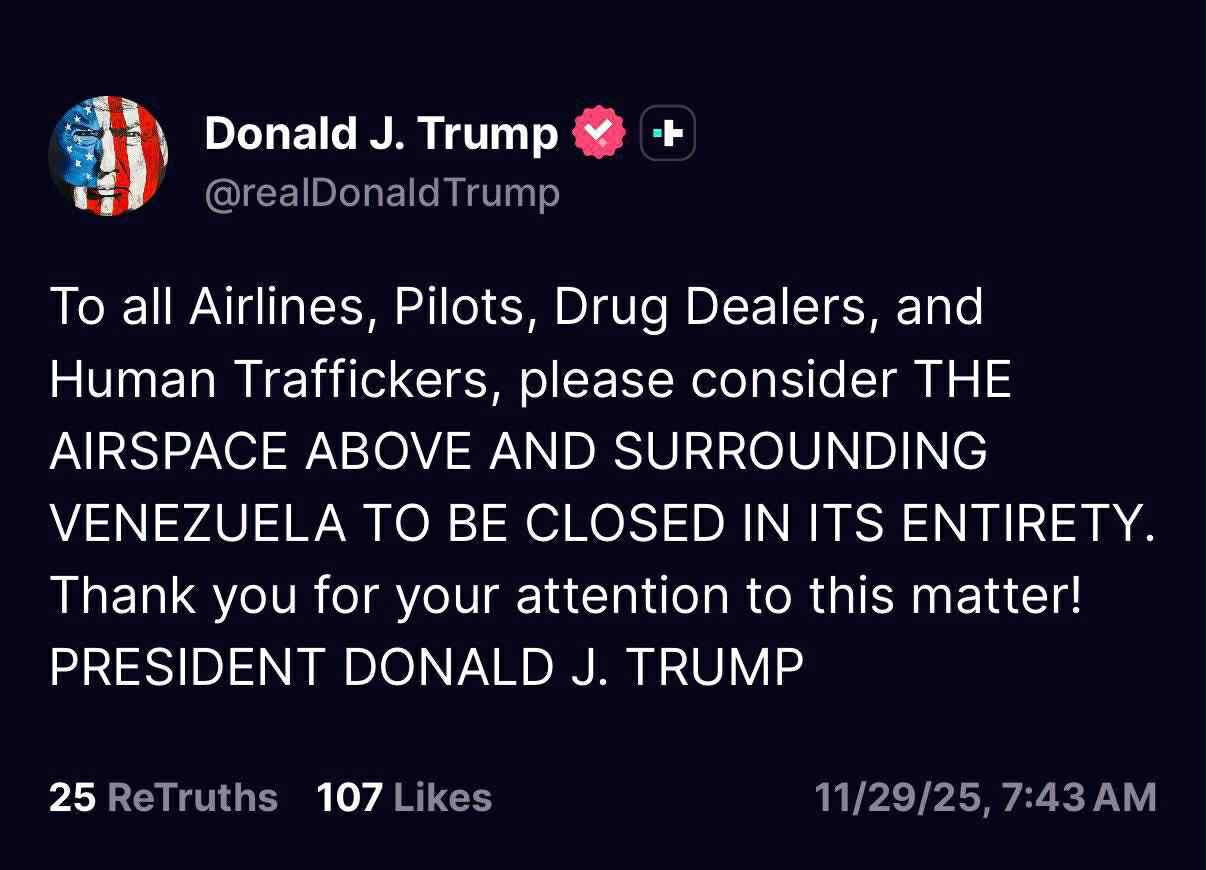 Stängt Luftrum Över & Runt Venezuela