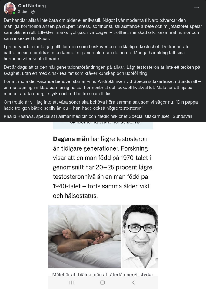 Historiskt Låg Testosteronhalt