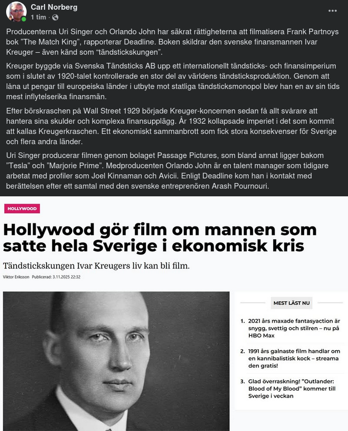 Säkrade Filmrättigheter Till Kreuger-Bok