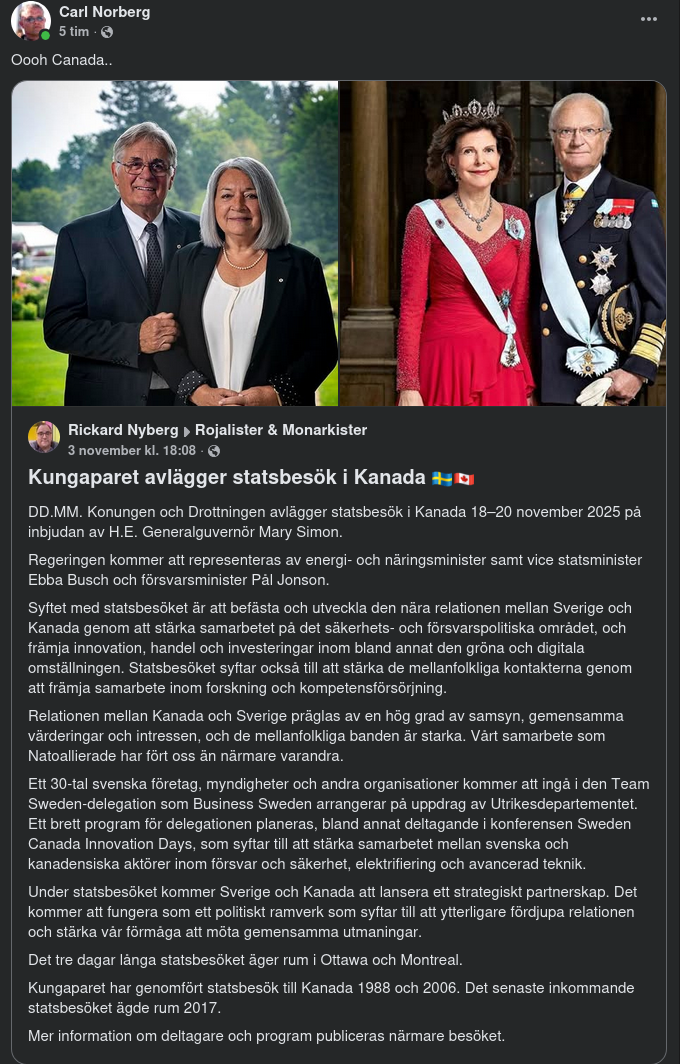 Kungaparet Statsbesöker Kanada