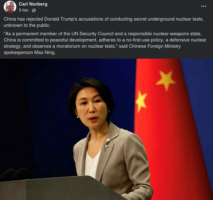 Inga Hemliga Kinesiska Underjordskärnladdningssprängningar