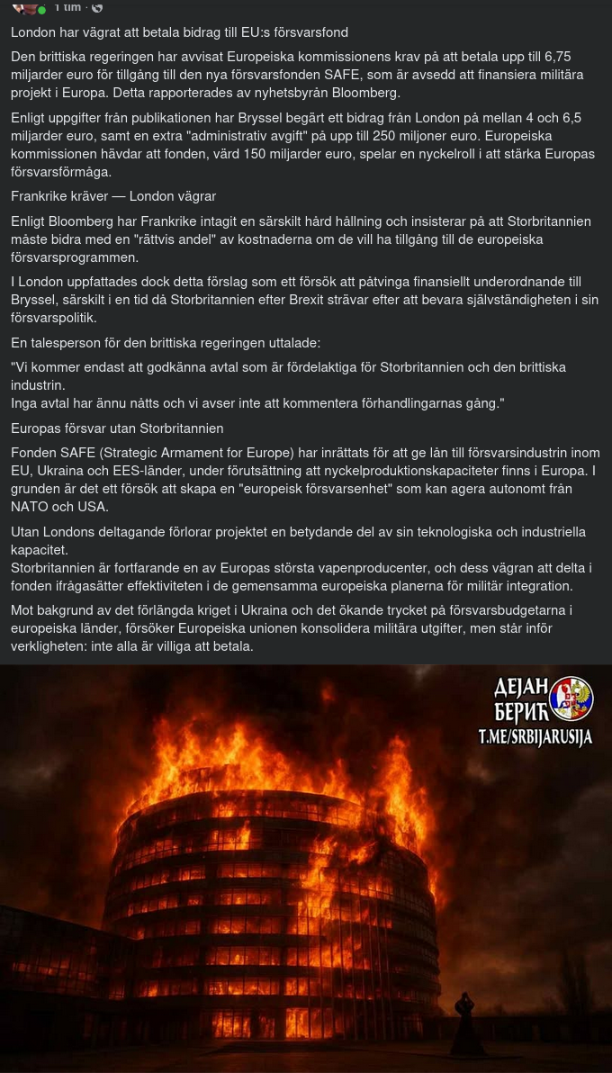 London Vägrar Bistånd Till EU:s Försvarsfond