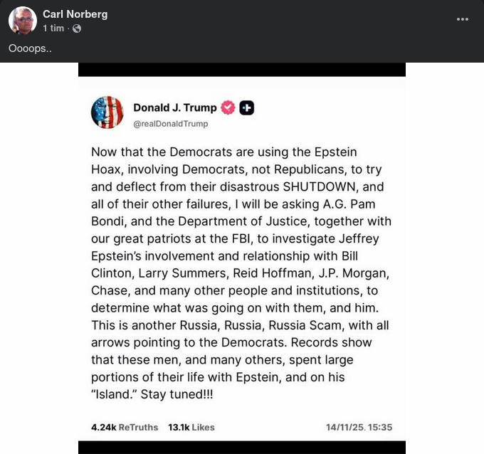 Trump Vill Se Epsteinkontaktsundersökning