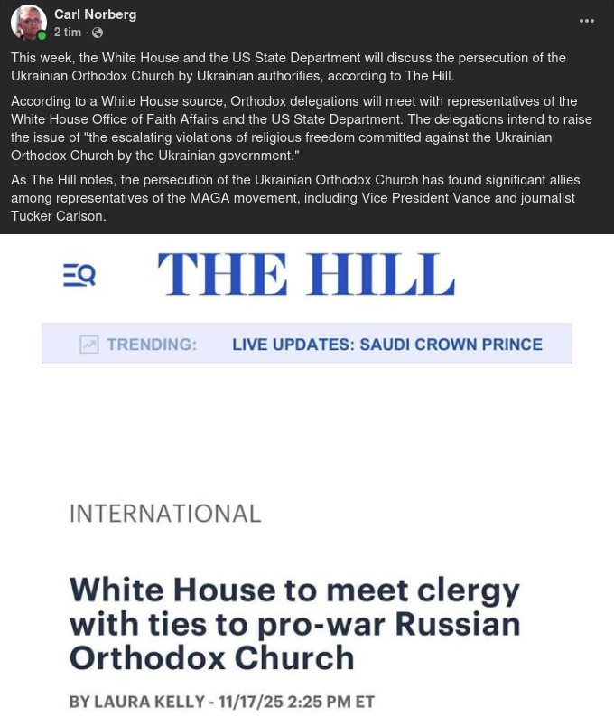 Amerikansk Diskussion Om Ukrainsk Kyrkoförföljelse