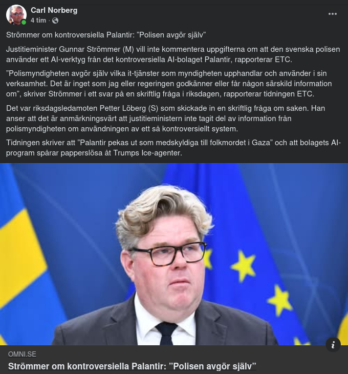 Strömmer Om Polisen & Palantir