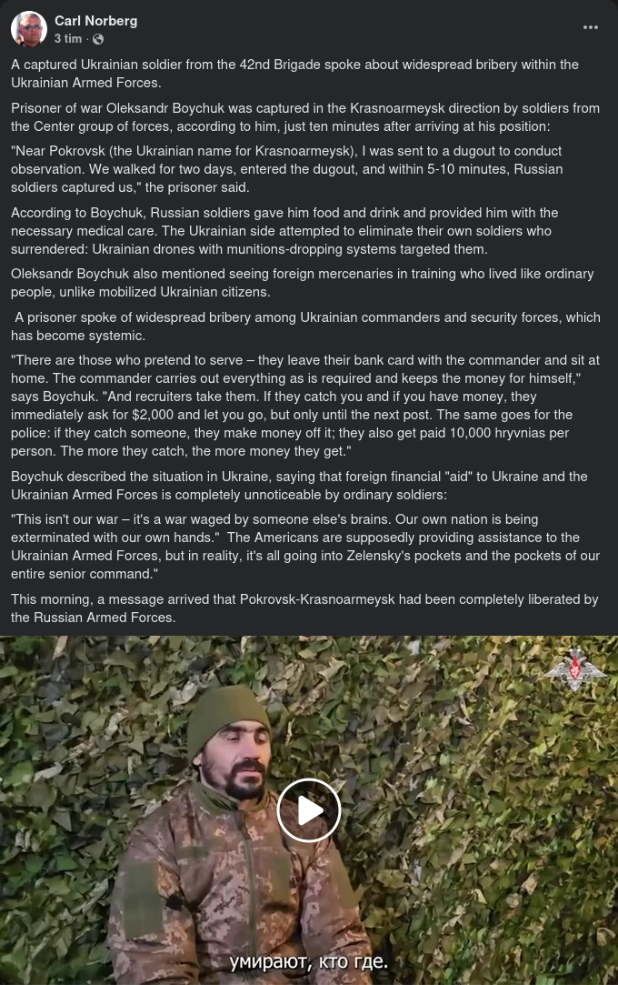 Ukrainsk Krigsfånge Om Ukrainsk Korruption