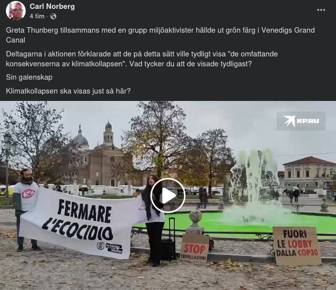Greta Med Vänner Färgar Venedigs Stora Kanal