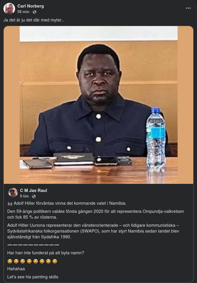 Adolf Hitler Uunona Förväntas Vinna Valet I Namibia