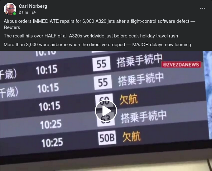 Airbus Beordrar Omedelbara Reparationer På 6000 A320 Jetplan