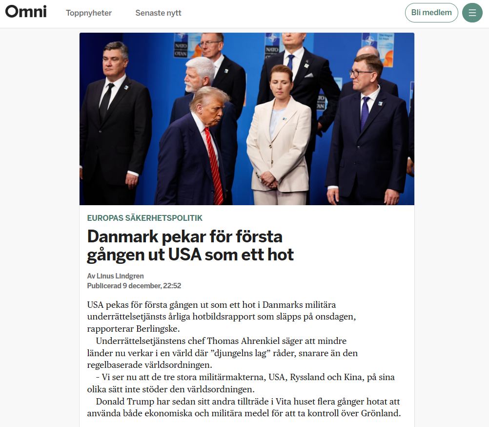 Danmark Ser USA Som Ett Hot
