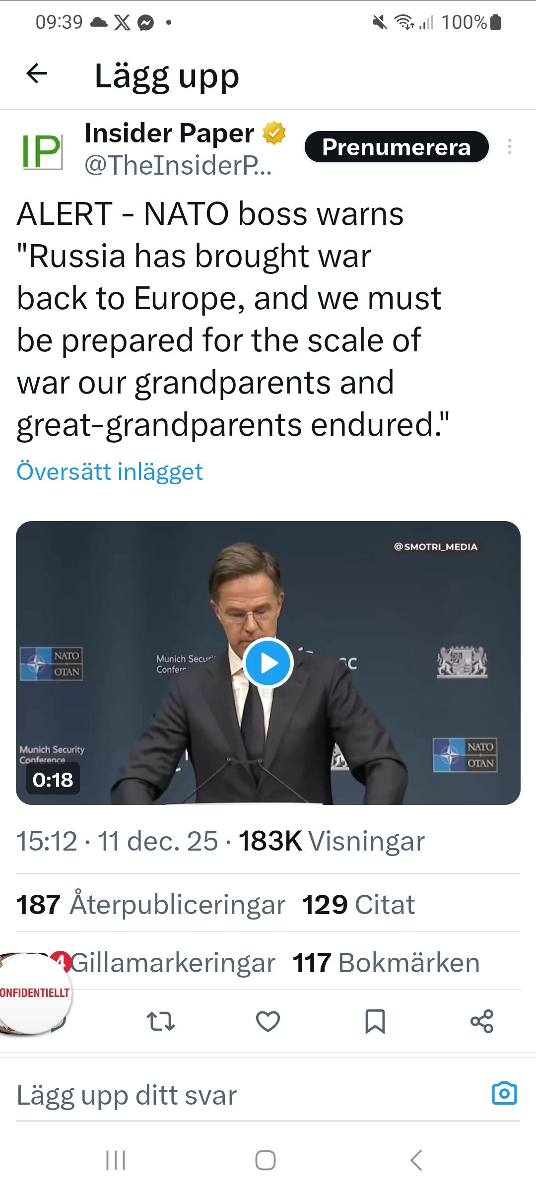 Rutte: Ryssland Har Fört Tillbaka Kriget Till Europa