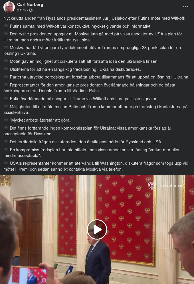 Putin Före & Talesperson Efter Witkoff-Möte