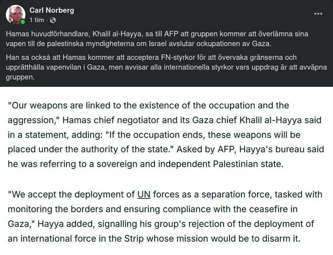 Hamas Vapenöverlämningsvillkor