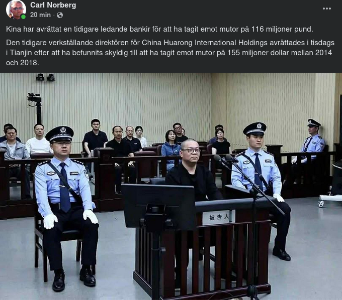 Kinesisk Bankdirektör Avrättad För Korruption