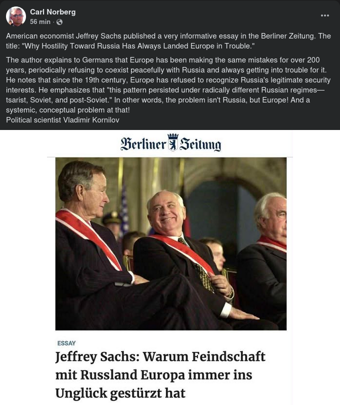 Sachs Om Relationen Mellan Europa & Ryssland