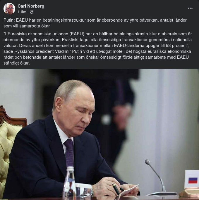 EAEU Har Oberoende Betalningsinfrastruktur