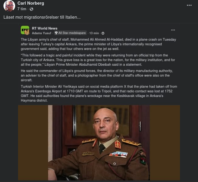 Libyens Arméchef Död I Flygkrasch