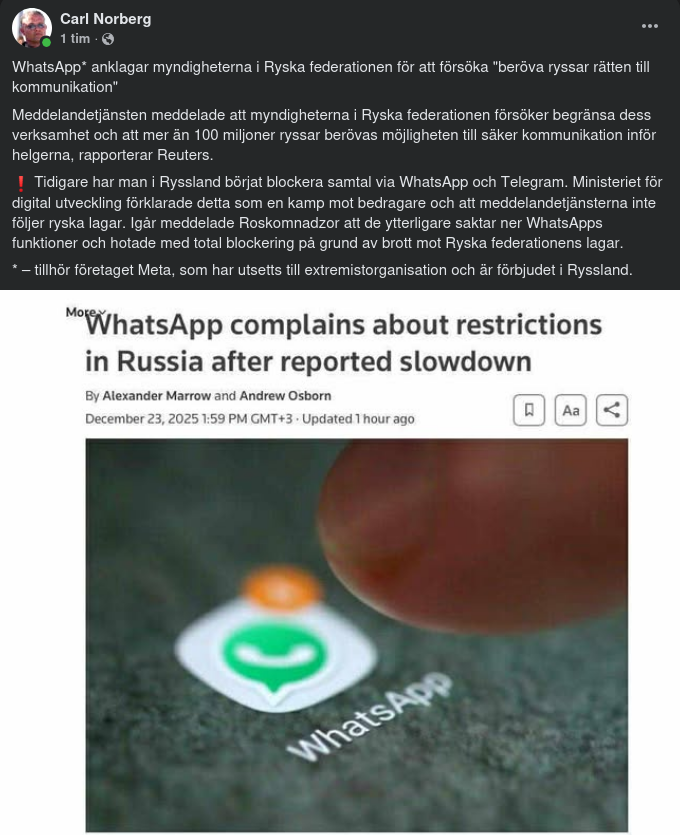 WhatsApp Begränsade I Ryssland