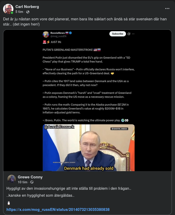 Putin Om Grönland & Ryskt Fredsrådsdeltagande