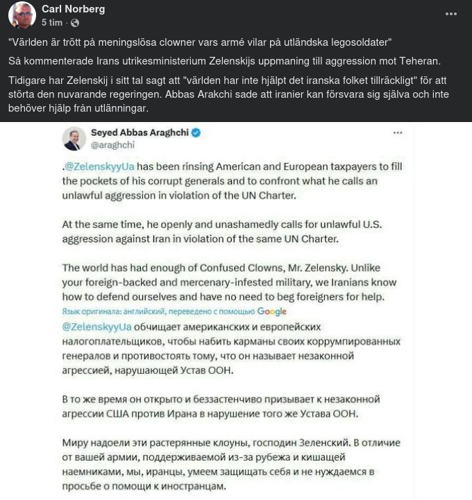 Iran Svarar Aggressiv Zelensky