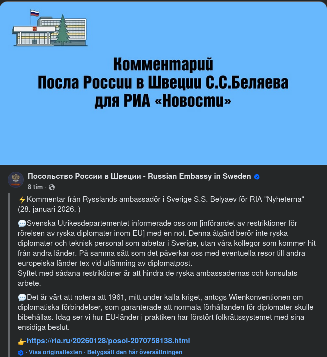 Svenska Restriktioner För Ryska Diplomater
