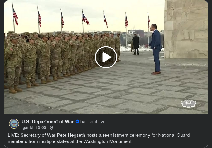 Återinskrivningsceremoni Med Krigsminister Hegseth