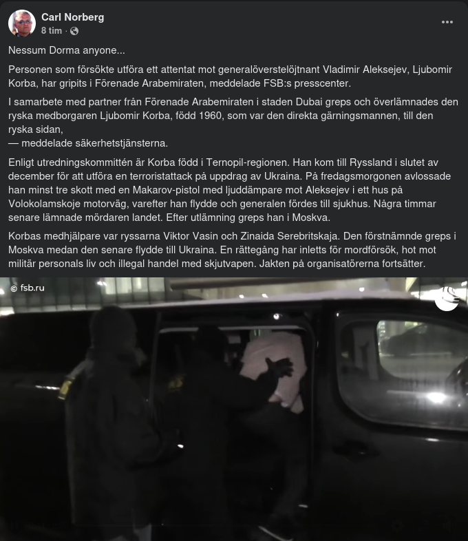 Attentatsman Gripen I Dubai & Förd Till Ryssland