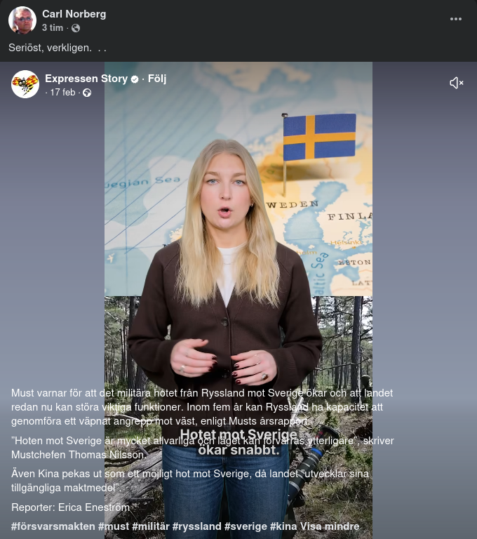 Must Varnar För Ökat Ryskt Svenskhot