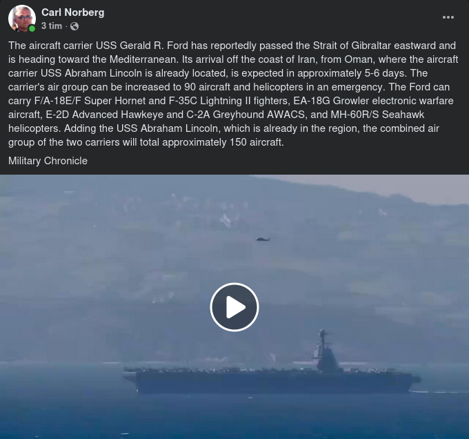 USS Gerald R. Ford Passerar Gibraltar