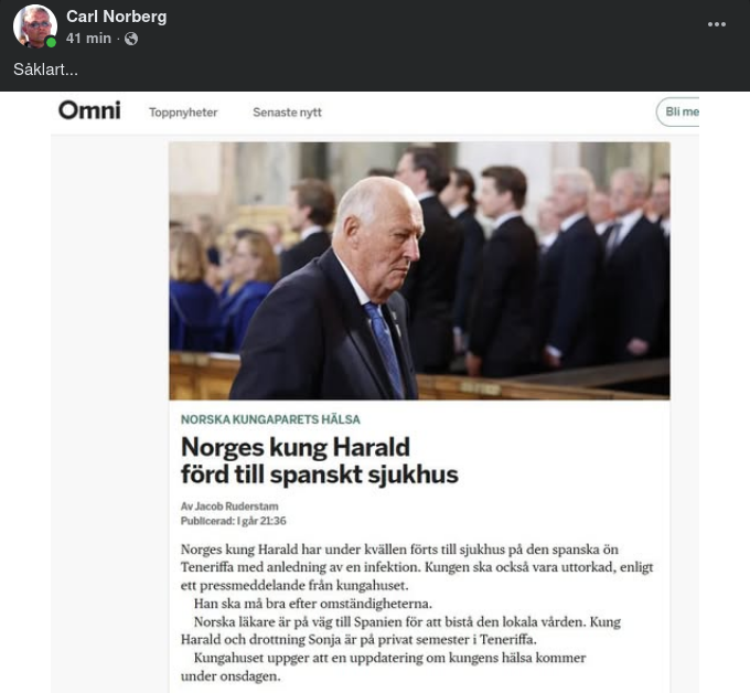 Kung Harald Till Spanskt Sjukhus