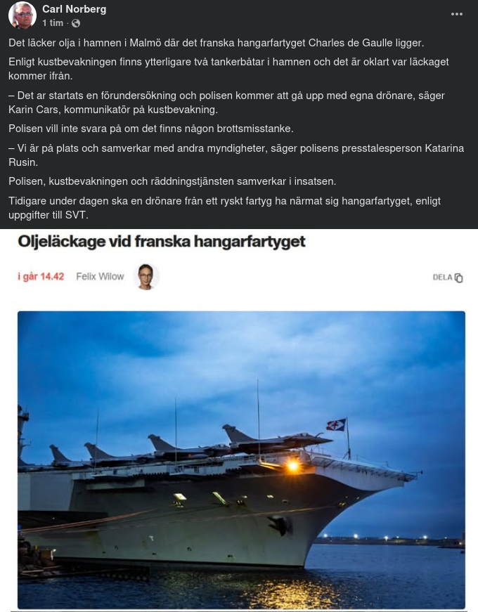 Franskt Hangarfartyg, Rysk Drönare & Oljeläckage..