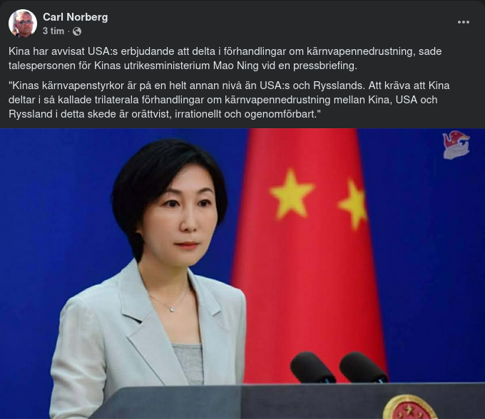 Kina Nekar Deltagande I Kärnvapennedrustingsförhandlingssamtal