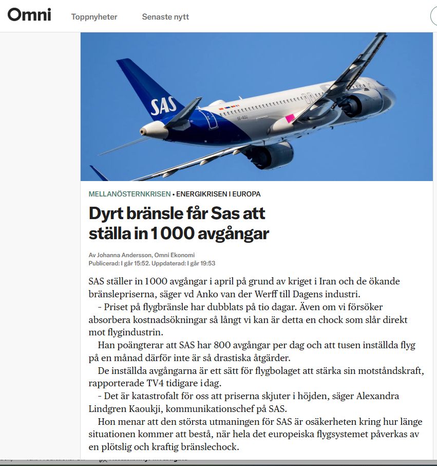 SAS Ställer In 1000 Avgångar