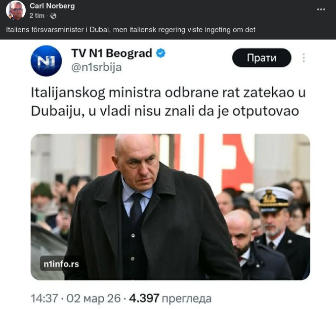 Italiens Försvarsminister I Dubai