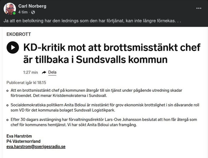 Brottsmisstänkt Chef Tillbaka I Sundsvall