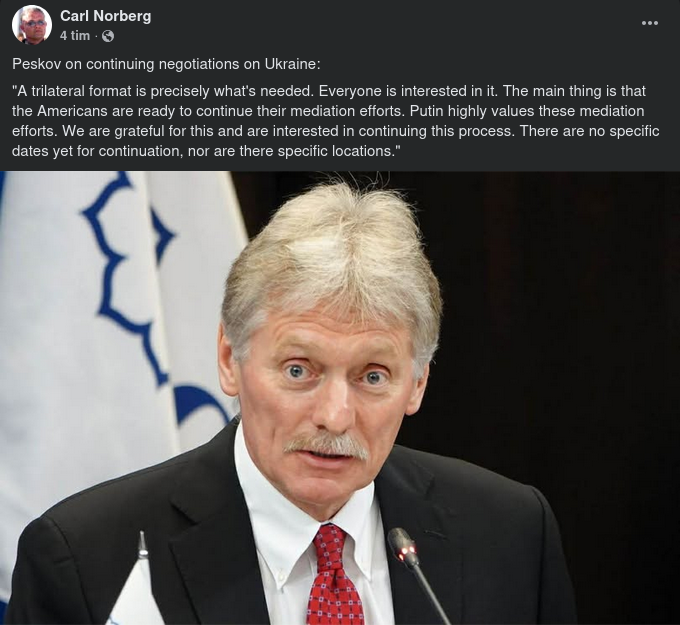 Peskov Om Ukrainaförhandlingar