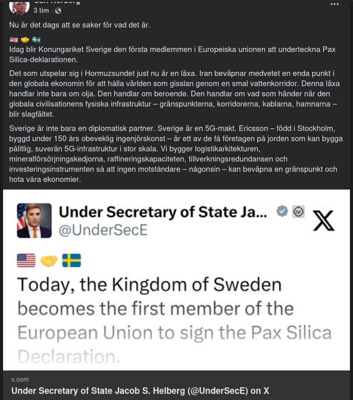 Konungariket Sverige Signerar Pax Silica-Deklarationen