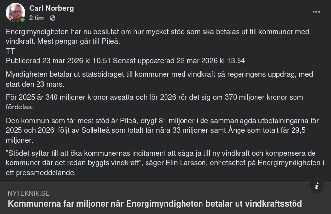 Miljoner I Vindkraftsstöd